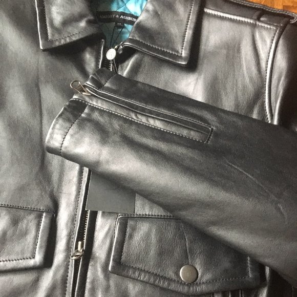NWT Haight & Ashbury Mens Black Leather Jacket Moto Style - Picture 6 of 6